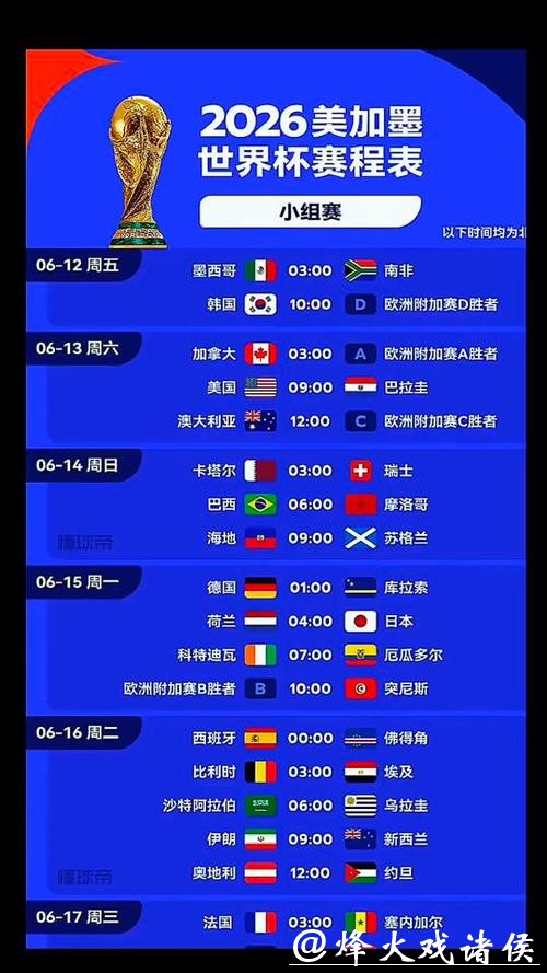 2026世界杯完整比赛时间表 2026世界杯完整比赛时间表